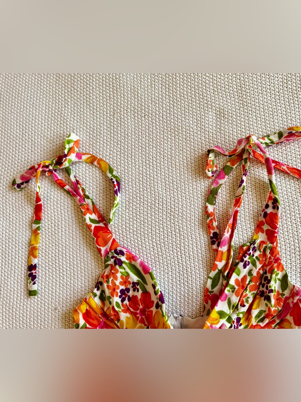 SKY TO MOON Flirty Ruffle Bright Floral Tie-Shoulder Bustier Mini Dress - Picture 6 of 13
